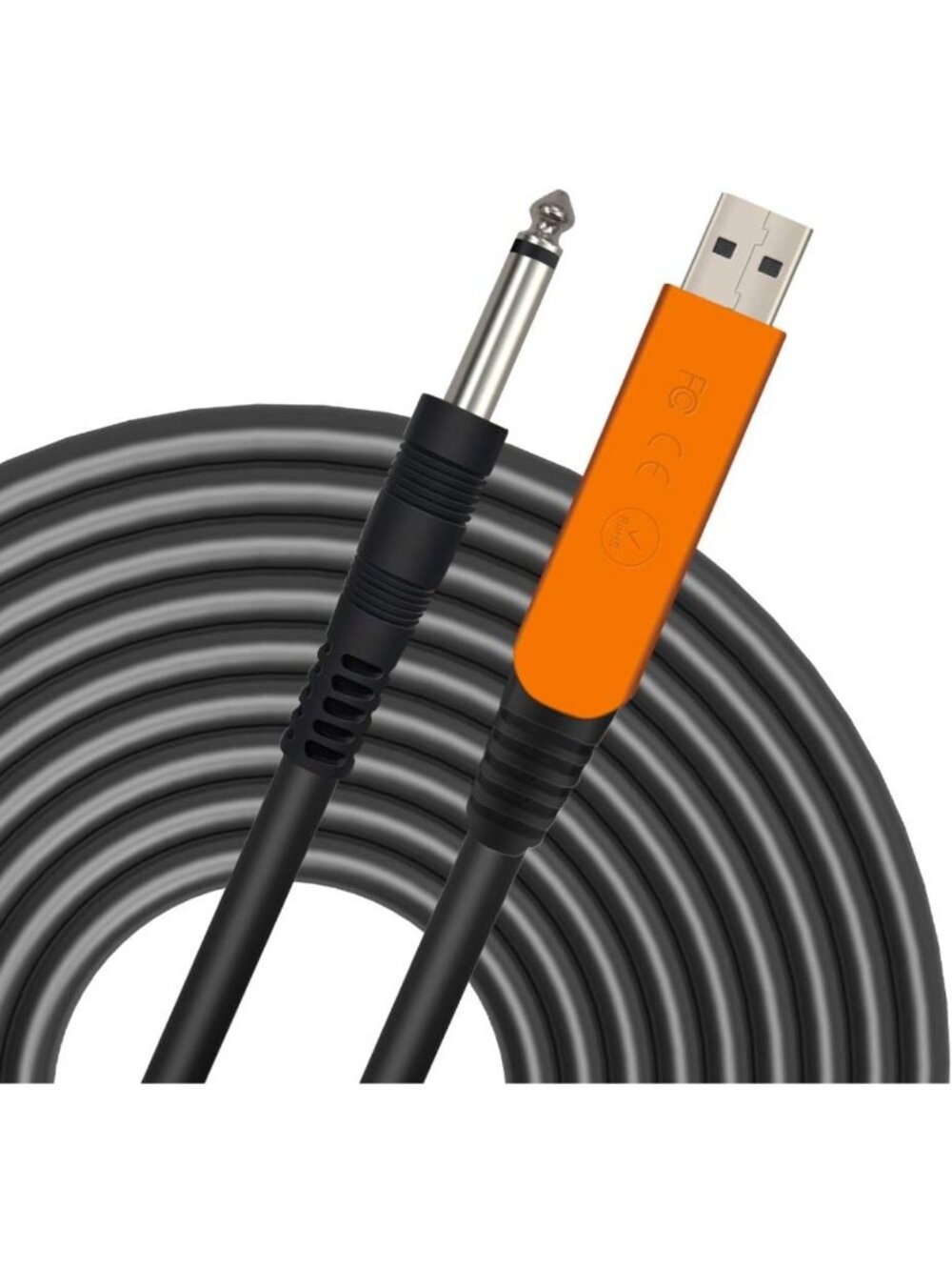 10Ft USB Guitar Cable, Gold-Plated 1/4" Mono Plug, PC/Mac/Xbox/PS Compatible